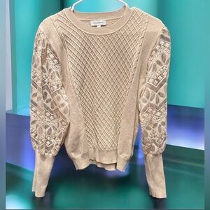 Calligraphie Lacework Beige Sweater LARGE pit to pit 18in length 22in